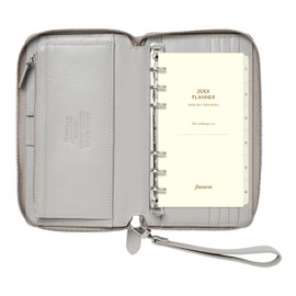 Filofax Malden Zip Organizer, Personal Compact Size, Stone - Tactile, Full-Grain Buffalo Leather, Six Rings, Cotton Cream Week-to-View Calendar Diary, Multilingual, 2025 (C022705-25)