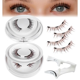 Magnetic Eyelashes, 2 Styles Reusable Magnetic Eyelashes Wispy Magnetic Lashes with Applicator Manga Lashes with Magnets No Glue Needed Clear Band Eyelashes for All-Day Comfort