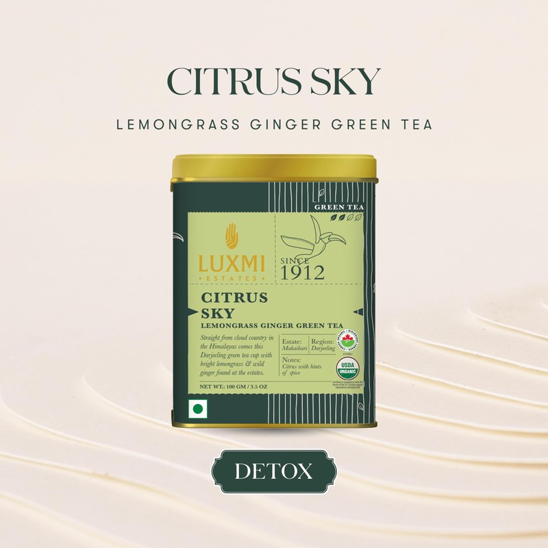 Luxmi Estates Citrus Sky Green Tea 100gm Tin | Certified