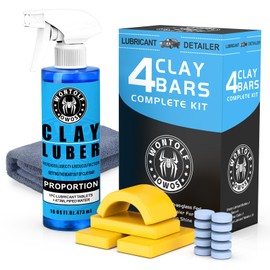 Wontolf Car Clay Bars Auto Detailing and Clay Luber Synthetic Lubricant Kit, Premium Grade 4 Clay Bars, Clay bar Lubricant Tablets 10 Pack(1pc=16 fl oz), Car Wash Kit for Detailing Cleaning