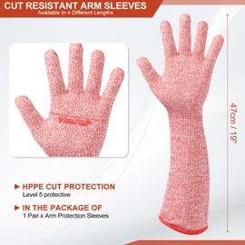 sourcing map Cut Resistant Sleeves with Gloves, 47cm Arm Protection Sleeve HPPE Farmer Gardening Sleeves for Work Kitchen, Welding, Farming, Red