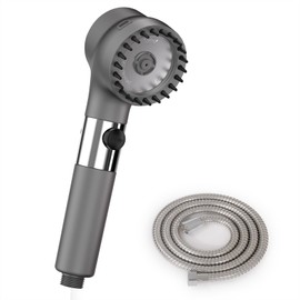 HONBOO Duschkopf mit Massagebürste, Duschkopf Massage, Duschköpfe mit Filter, Duschkopf mit Stoppfunktion, Sparduschkopf mit 1.5m Schlauch, Hochdruck Handbrause 3 Strahlarten