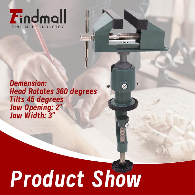 findmall Universal Table Vise 3" Aluminum Swivel Bench Vise 360