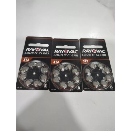 Rayovac Loud n' Clear 312 Hearing Aid Batteries 3 pkgs=24 Batteries Exp June2025