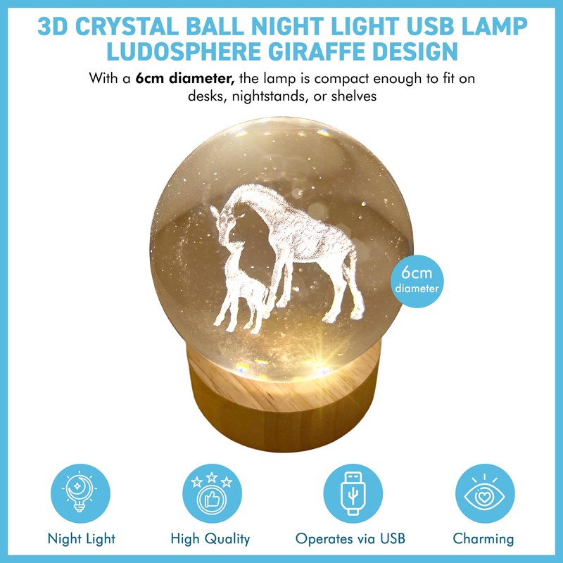 Thorness 3D Crystal Ball Night Light USB Lamp with Giraffe