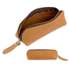 Andibro Genuine Leather Pencil Case, Leather Pencil Pouch Large Capacity, Big Pencil Pouch with Zipper Vintage Pen Bag Fountain Pen Holder for Men Women Businessmen Artists Home Office(Brown)