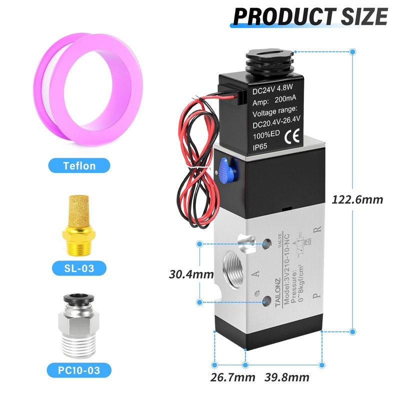 TAILONZ PNEUMATIC 3/8" BSP Solenoid Valve 3V310-10 DC24V Single Coil
