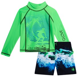 Body Glove Toddler Boys Swim Set - 2 Piece UPF 50+ Quick Dry Swim Trunks and Rash Guard for Boys Kids Swimwear (Sizes: 2T-4T), Size 4T, Green Blue Surf