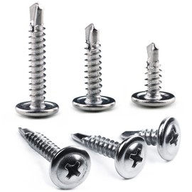 Jetovo 150 Pack 410 Stainless Steel Wafer Head Phillips Self Drilling Screws Sheet Metal Tek Screws Assortment Kit, Modified Truss Head Self Driller - Size: #8 x 1/2" #8 x 3/4" #8 x 1