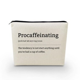 YULUENZE Funny Gifts Procaffeinating Definition Makeup Bag Coffee Toiletry Pouch with Zipper Birthday Caffeine Christmas Graduation Gift for Women Coffee Addicts Friends BFF