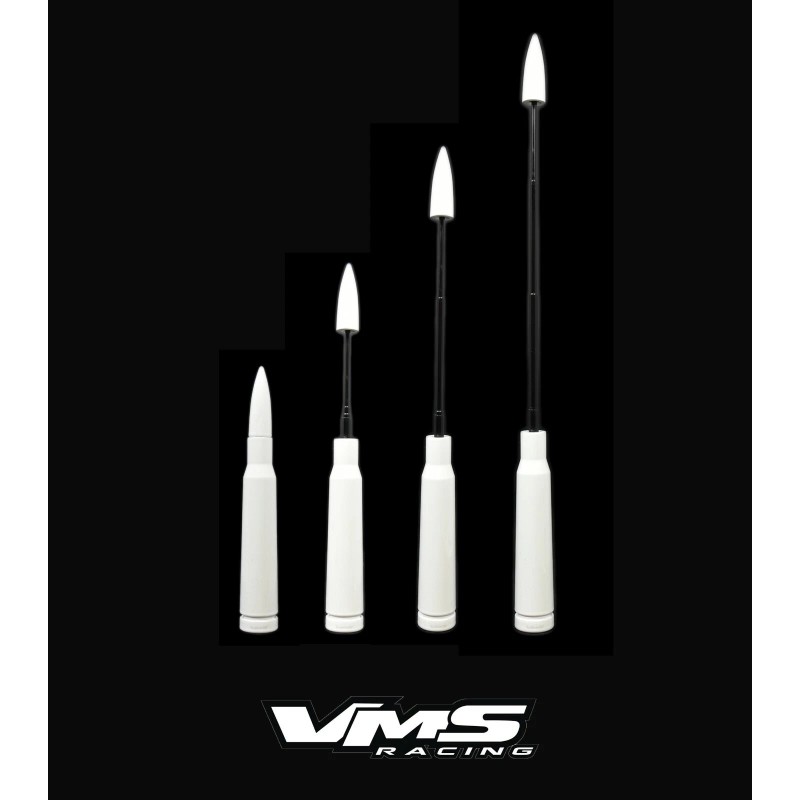 VMS RACING GLOSS WHITE TELESCOPIC 50 CAL BULLET AMMO ANTENNA