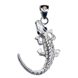 51094 Crocodile Pendant Real Silver 925 with Zirconia Art Nouveau Design Stone Colour Clear White Black, Sterling silver 925, zirconia stones, Zirconia crystal rhinestone