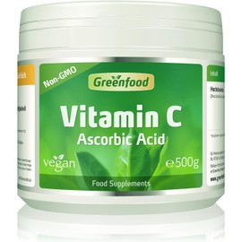 Greenfood Vitamin C, 500g Powder - contributes to The Maintenance of The Immune System, Bones, Skin, Teeth and Gums. Without Genetic Engineering. Without Artificial additives. Vegan.