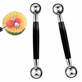 2 PCS Double Sided Melon Baller, Round Melon Balls Fruit Baller Scoop Melon Baller Scoop Stainless Steel Melon Baller MelonDouble Scoop Ice Cream Cone Double Dessert Scoop for Fruit Ice Cream
