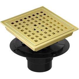 6 Inch Square Shower Floor Drain, Shower Drain Kit with Flange, Square Shower Drain, SUS 304 Stainless Steel Floor Drain,Golden