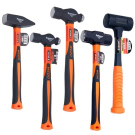 WEDO Hammer Set 5PCS, Ball Peen Hammer (1lb) Ball Peen Hammer (2lb) Engineers' Hammers (1000g) Sledge Hammer (3lb) Rubber Shockproof Hammer (2.5lb), Fiberglass Handle