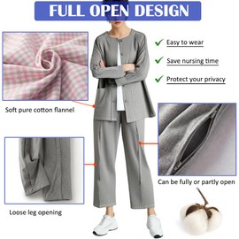 WEEOATAR Patient Pajamas Tear Away Clothings Hospital Gowns,Bedridden Clothing,Full Open,Easy to Wear with Side Zippers for Incontinence,After Surgery,Disabled and Elderly(Woman,Pink,L)