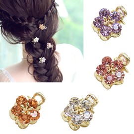 4 Pcs Sparkling Rhinestone Hair Claw Clips,Fancy Crystal Mini Claw Clip Flower Bangs Hair Clips Fashion Small Claw Clips for Girl Women