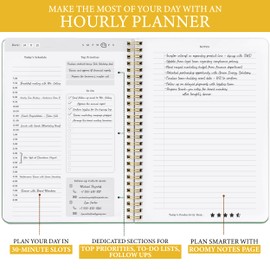 Only Zest Daily Planner with Hourly Schedule – Aesthetic Spiral To-Do List Notebook for Work, Appointments and Tasks | Undated Weekly and Daily Planner, Hourly Organizer to Stay Focused, Green