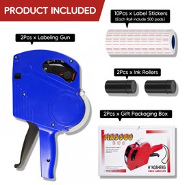 LonXFan Price Gun, 2 Pack Pricing Gun - 8 Digits Price Tag Gun with 5000 Labels & 4 Ink Rollers Kit Blue Pricing Label Maker for Retailer,Supermarket