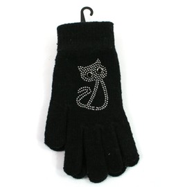 Black Ginger Diamante Encrusted Women's Cat Gloves. They are soft and warm feels like real wool. One Size Fits All. Autunm WInter Fashion Accessory