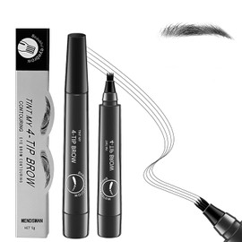 Magic Microblading Eyebrow Pencil 2Pcs, 2025 New 4-Tip Waterproof Brow Pencil with Micro-Fork Tip, Natural Fine Stroke Eyebrow Pen for Women (Black)