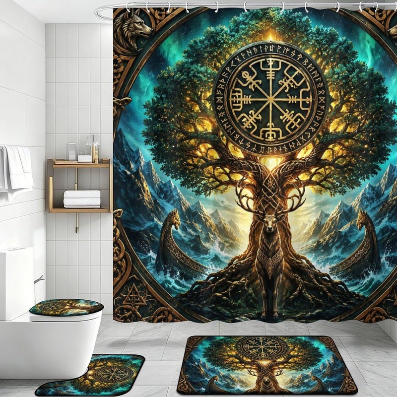 Tree of Life 4 Piece Shower Curtain Set Decorative Bathroom