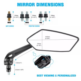 KEEPDSGN 2x Black Motorcycle Rear View Mirror For Yamaha V Star 1300 1100 950 650 Classic