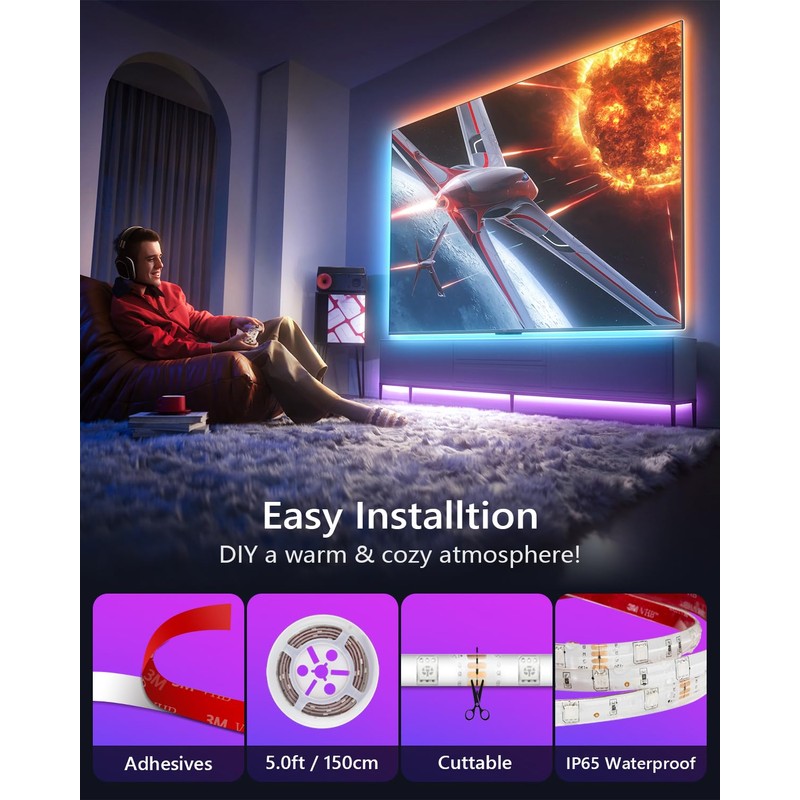 WILLED RGB LED Strip Lights, Under Bed Light Motion Activated