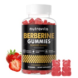 Nutravita Nutravita Berberine Gummies with Ceylon Cinnamon 1500mg High Potency Berberine HCL Supplement for Immune and Metabolism Support, Sugar Free Organic Berberine Gummies Strawberry Flavor-1PACK