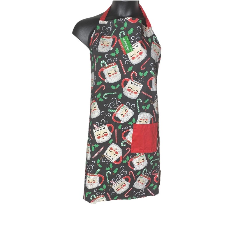 Sleigh Bell Bistro Santa Expression Mug Print Cotton Apron 26”x33”