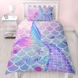 MUSOLEI Mermaid Bedding Set Girls Single Colorful 3D Mermaid Tail Blue Duvet Cover Sets Pink Lovely Soft Zipper Quilt Cover 135x200cm And Pillowcase 50x75cm