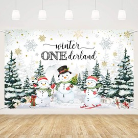MEHOFOND Winter Onederland Backdrop Winter Snowman First Birthday Winter Wonderland One Bday Party Decorations Pine Tree Snowflake 1st Birthday Photography Background for Boy 5.9x3.6ft
