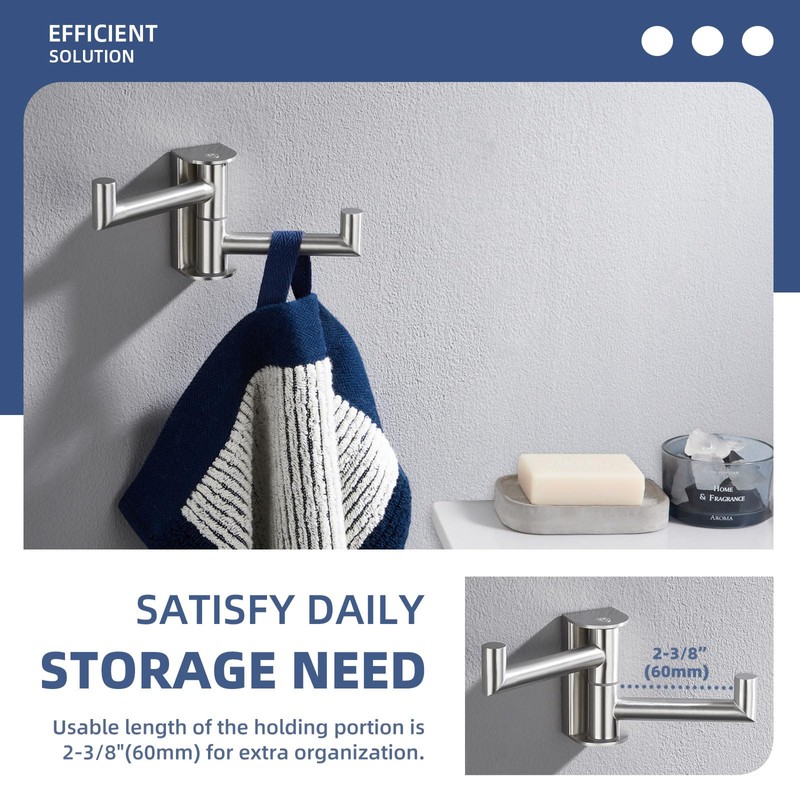 Angle Simple Swivel Towel Double Hook, Brushed Nickel Bathroom Hook