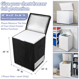 Dalema Outdoor Deep Freezer Cover,Heavy Duty 600D 100% Waterproof Chest Freezer Cover,Freezer Covers for Outside 5.0 Cubic Chest Freezer,Top Can Be Opened by Zipper(28"W x 23"D x 34"H,Black)