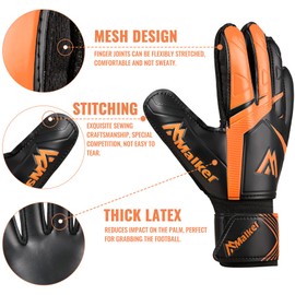 Malker Goalkeeper Gloves Football Gloves with Super Grip Palms Non-slip Abrasion-resistant Latex Palm Double Layer Wristband Protection Soccer Goalie Glove for Kids Youth Adult Orange Size 10