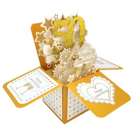 MKISHINE Funny 50th Wedding Anniversary Pop Up Card for Wife, Husband, Couple, Him, Her, 3D Happy Anniversary Pop Up Cards with Blank Labels and keychain, Golden Anniversary Card