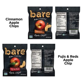bare Baked Crunchy Apple Chips, 2 Flavor Variety, 0.53oz Snack Bags (7 Pack)