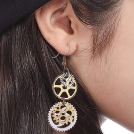 Steampunk Gear Dangle Drop Earrings, Vintage-Style Mechanical Alloy Jewelry for Costume or Cosplay