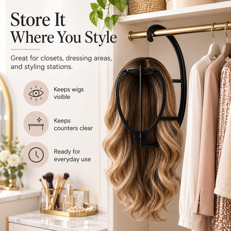 Hanging Wig Holder for Storage & Styling – Portable Wig