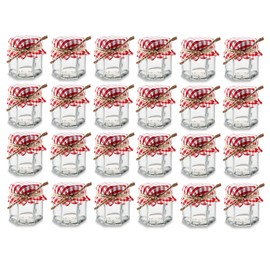 Nakpunar Hexagon Glass Jars with Lids (1.5 oz, Red)