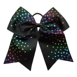 "Handmade" NEW "BLACK RAINBOW STARS" Cheer Bow Pony Tail 3" Ribbon Hair Bows Cheerleading