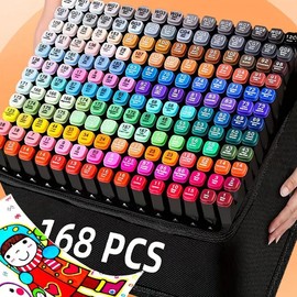168/80/60/24 Colour Dual Tip Art Marker, Alcohol Marker, Sketch Marker, Permanent Alcohol Marker, Painting with Drawing Pouch Sketch, Black Barrel, Party Favour, Christmas Decoration, Home Decoration, Valentine's Day Gift for Kids/Adults. set - Color: 12