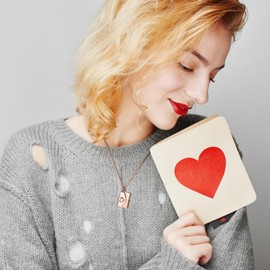 JewelryWe Couple Stainless Steel Necklace: Fashionable Rosegold Love Letter Envelope Heart-Shaped Necklace Commemorate The Engagement Valentine's Day Jewelry Gift