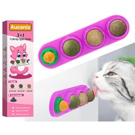 Aucenix Catnip Ball, Pack of 4 Natural Catnip Balls Toy for Cats Licking, Rotating Teeth Cleaning, Dental Cat Toy, Catnip Toy for Kittens (Purple)