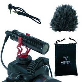 VEYDA VD-SG1 Universal Video Shotgun Microphone with Shock-Absorbing Mount, Deluxe Deadcat Windscreen and 3.5mm TRS/TRRS Patch Cables - Perfect for Vlogging and Influencing
