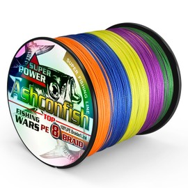 Ashconfish - Cuerda de pesca trenzada de 8 hebras, súper fuerte, de polietileno, 500 m (546 yardas), resistente a la abrasión, no se estira, diámetro muy fino, Multicolor, 15LB/0.18MM