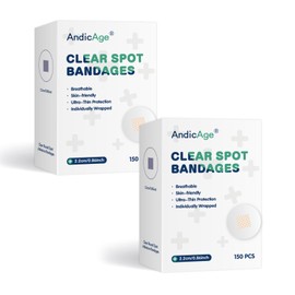 AndicAge 300pcs Adhesive Spot Bandages Waterproof PE Spot Bandages 0.87 Inch Diameter Clear Round Bandage for Wound Care and Small Incisions, 2 Boxes