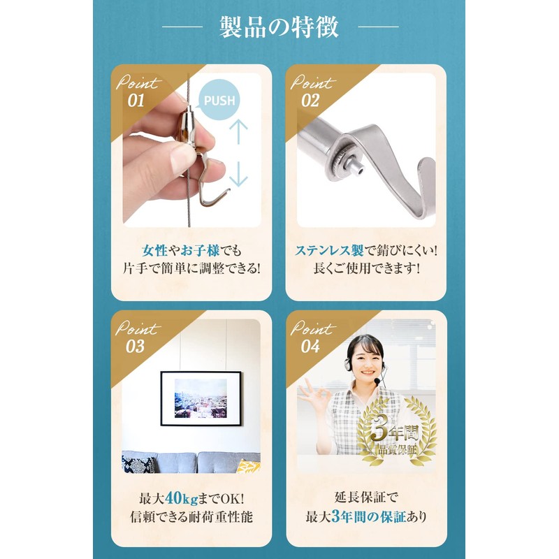 Road Clover Picture Rail, Separated Type, Wire, Hook, Wall Mounting,