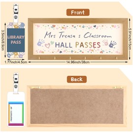 Chuangdi 7 Pcs Hall Passes for Classroom Include 1 Hall Passes Boho Chalkboard with 6 Pack of Hall Passes Bathroom Passes for Classroom Elementary Middle School Nurse Library Office Teacher Gift